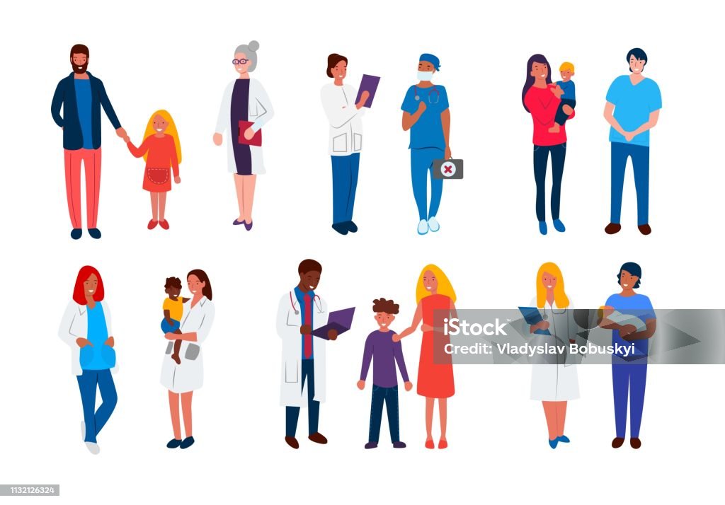 New Set Of Doctors Pediatrician With Mother And Child A Team Of Hospital  Staff A Couple Of Medical Professionals Healthcare Worker And An Elderly  Patient Vector Illustration In Cartoon Style Stock Illustration -