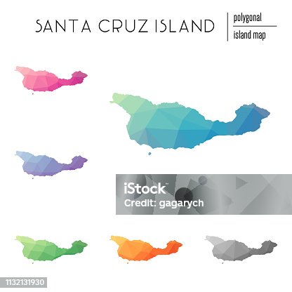 istock Set of vector polygonal Santa Cruz Island maps filled with bright gradient of low poly art. 1132131930