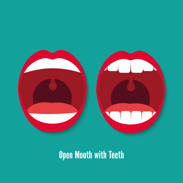 offene mündung mit teeth-vektor-deiner icon-illustration - open concept audio stock-grafiken, -clipart, -cartoons und -symbole