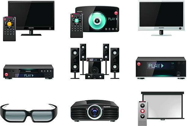 Video equipment icon set  dvd player stock illustrations