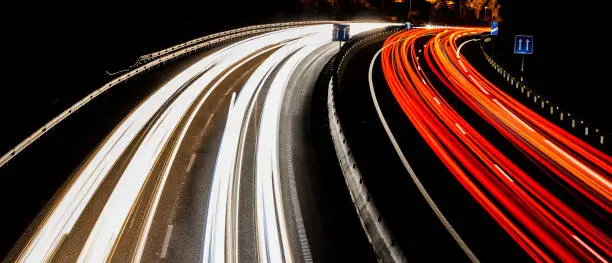 fantastic light trails on the highway in tenerife