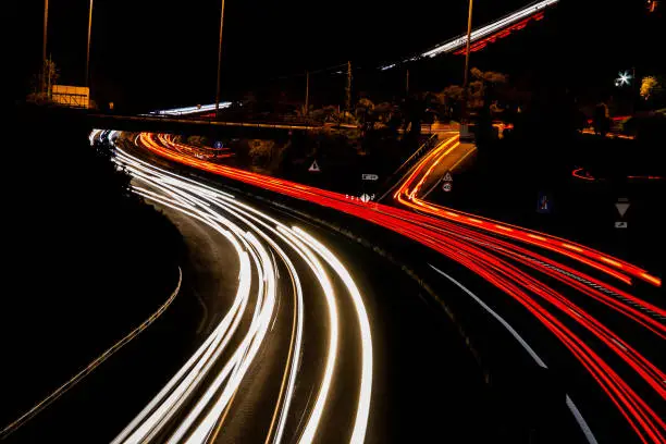 Roller coaster light trails on the highway in tenerife