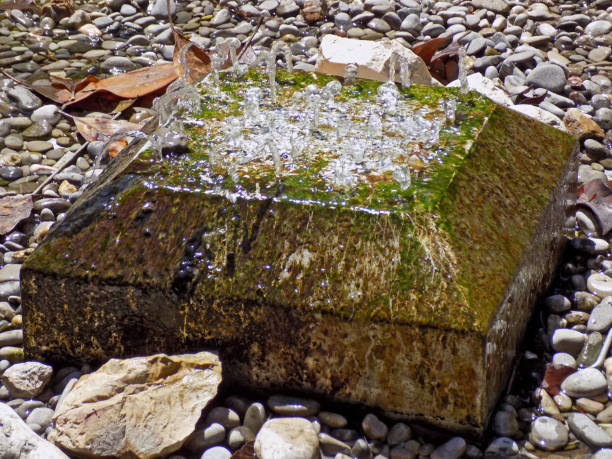 istock The stone made fountain covered with moss 1132143710