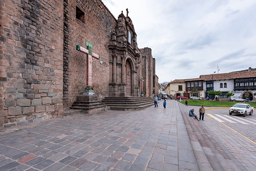 Cusco, Peru - Oct 17, 2018: Plaza San Francisco, the town center of the city of Cusco, Peru. Tourists walking around the busy square.