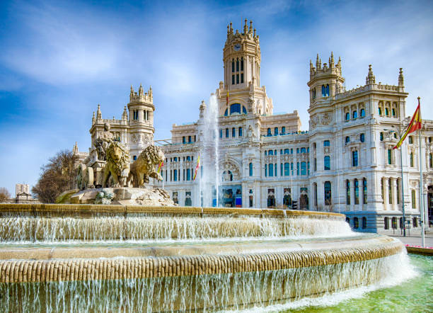 Cibeles Fountain In Downtown Madrid, Spain stock photo