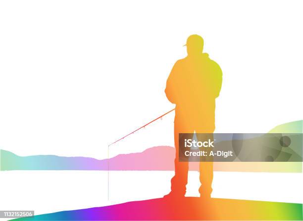 Fishing From The Dock Rainbow Stock Illustration - Download Image Now - Computer Graphic, Fisherman, Adult