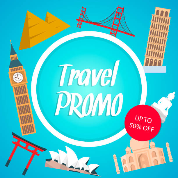 illustrazioni stock, clip art, cartoni animati e icone di tendenza di promo di viaggio, layout coupon sconto con testo - london england big ben bridge england