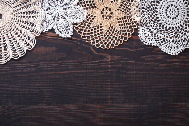 istock Vintage background with white crochet lace 1132154427