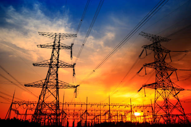 istock Electric tower, silhouette at sunset 1132161734