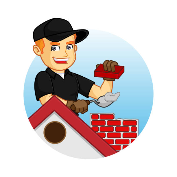 illustrazioni stock, clip art, cartoni animati e icone di tendenza di camino spazzacamino edificio camino - chimney sweeping