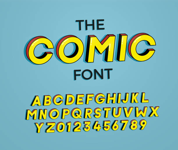 The Comic font. Vector illustration 3d design. Letters and numbers design with super heroes comic book effect Vector eps10 cartoon fonts stock illustrations