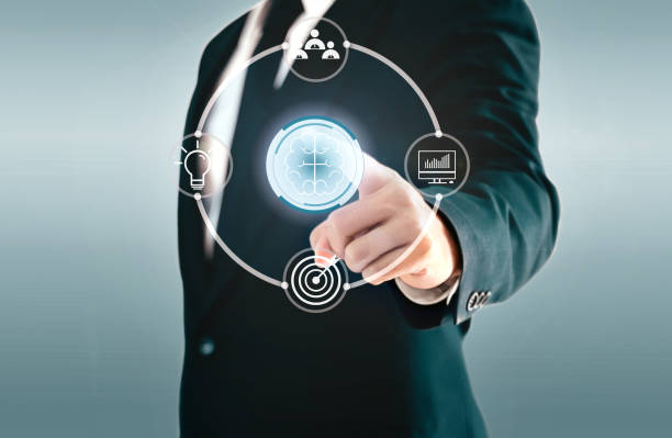 istock Businessman touching cycle button about brainstorming a concept such as teamwork, ideas, plan, and goal. 1132167277