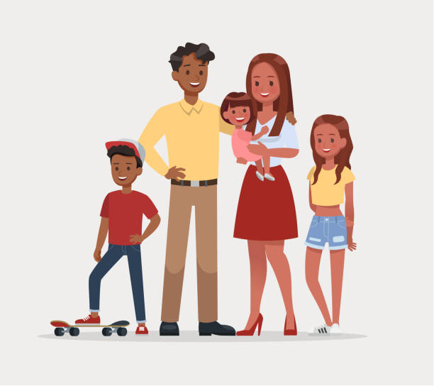 Happy family father mother and child character vector design Happy family father mother and child character vector design mom and sister stock illustrations