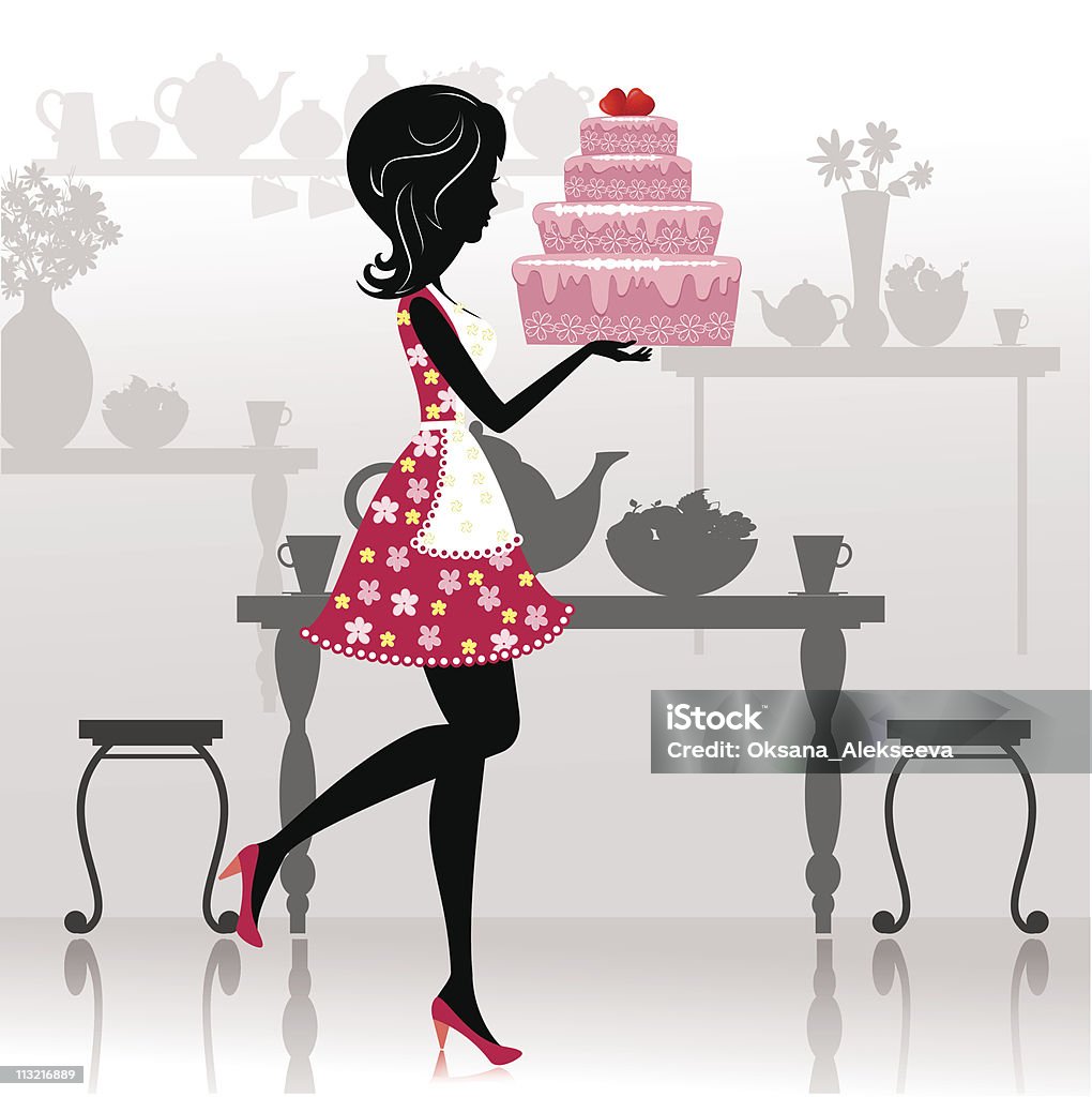 Girl with a romantic cake  Adult stock vector