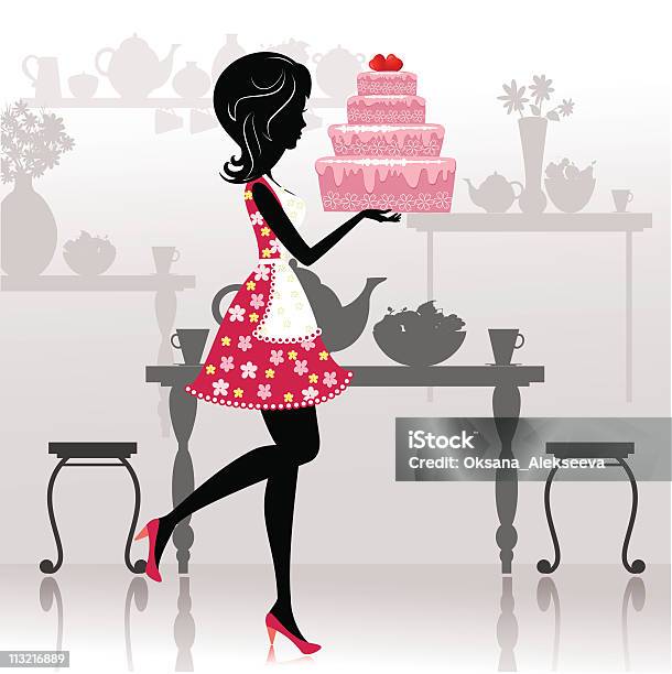 Girl With A Romantic Cake Stock Illustration - Download Image Now - Adult, Beautiful People, Beauty