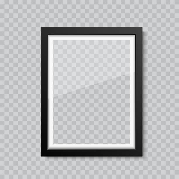 реалистичное пустое стеклянное изображение или фоторамка. вектор - живописный фотографии stock illustrations
