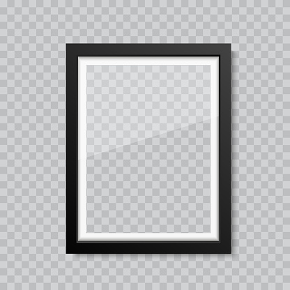 Realistic blank glass picture or photograph frame. Vector.