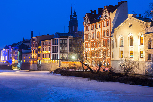 Old town of Opole at night. \nOpole, Opolskie, Poland.