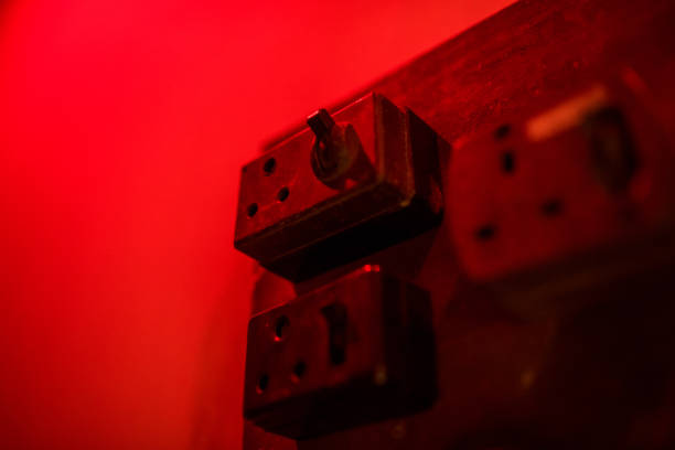 istock Close up of Old electrical wall switch and outlet in darkroom 1132177580