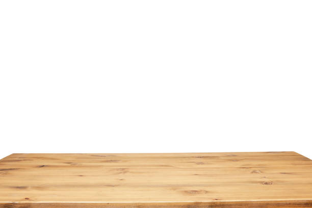 Empty Wooden Table top Isolated on White Background