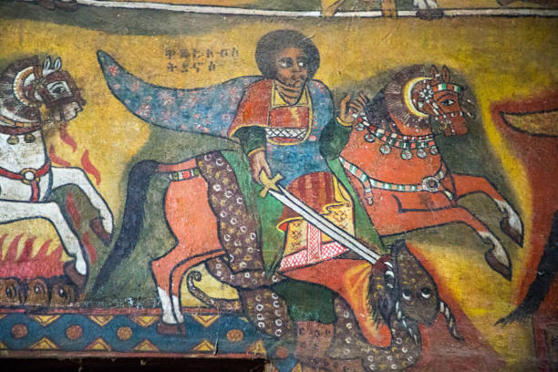 Ethiopia: Debre Berhan Selassie in Gondar Part of the beautiful frescos from the 18th Century in the Debre Berhan Selassie church in Gondar. ethiopian orthodox church stock pictures, royalty-free photos & images