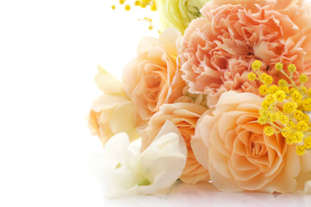 fondo floral de bouquet en color amarillo y naranja - sepia toned rose pink flower fotografías e imágenes de stock