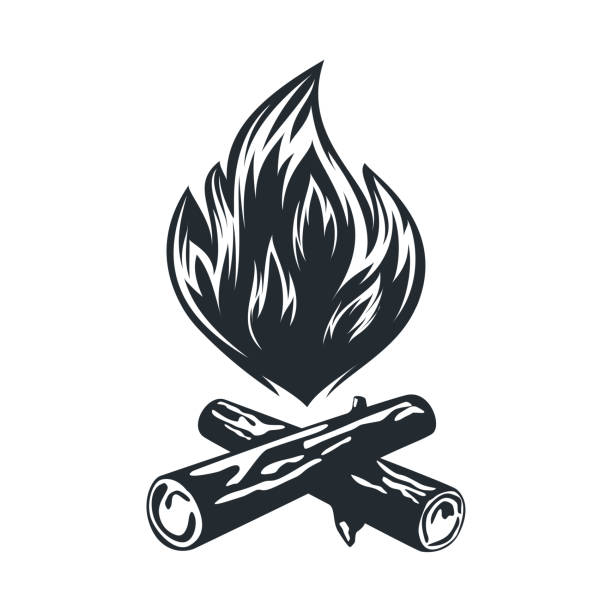 значок костра изолирован на белом фоне - phoenix fire tattoo bird stock illustrations