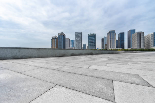 istock empty brick floor with cityscape and skyline 1132186600
