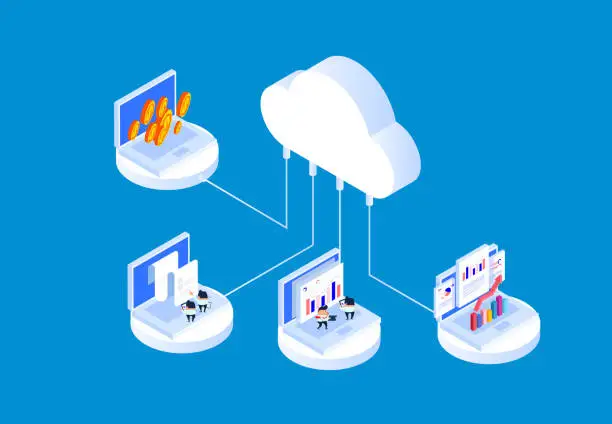 Vector illustration of Cloud Technology and Data Analysis Technology