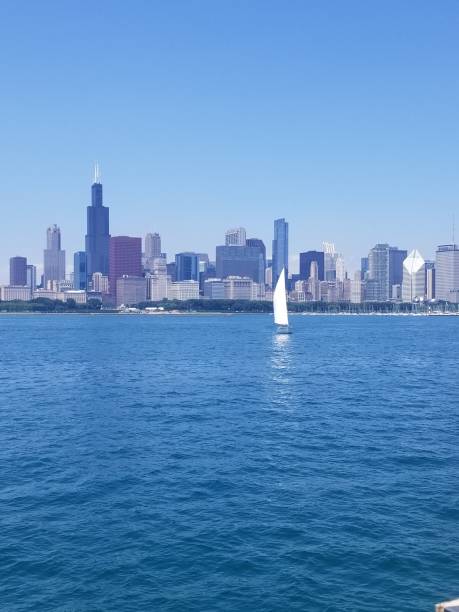 istock Chicago skyline from harbor with boat 1132190322