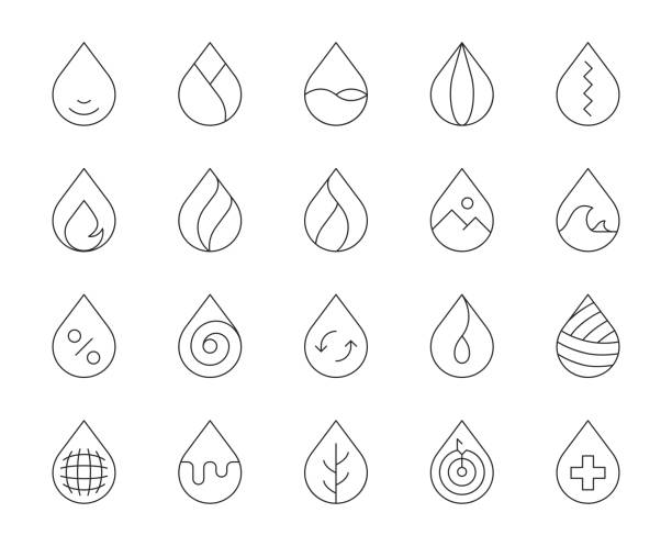 ilustrações, clipart, desenhos animados e ícones de forma da gota-ícones finos da linha - sun sunlight symbol flame