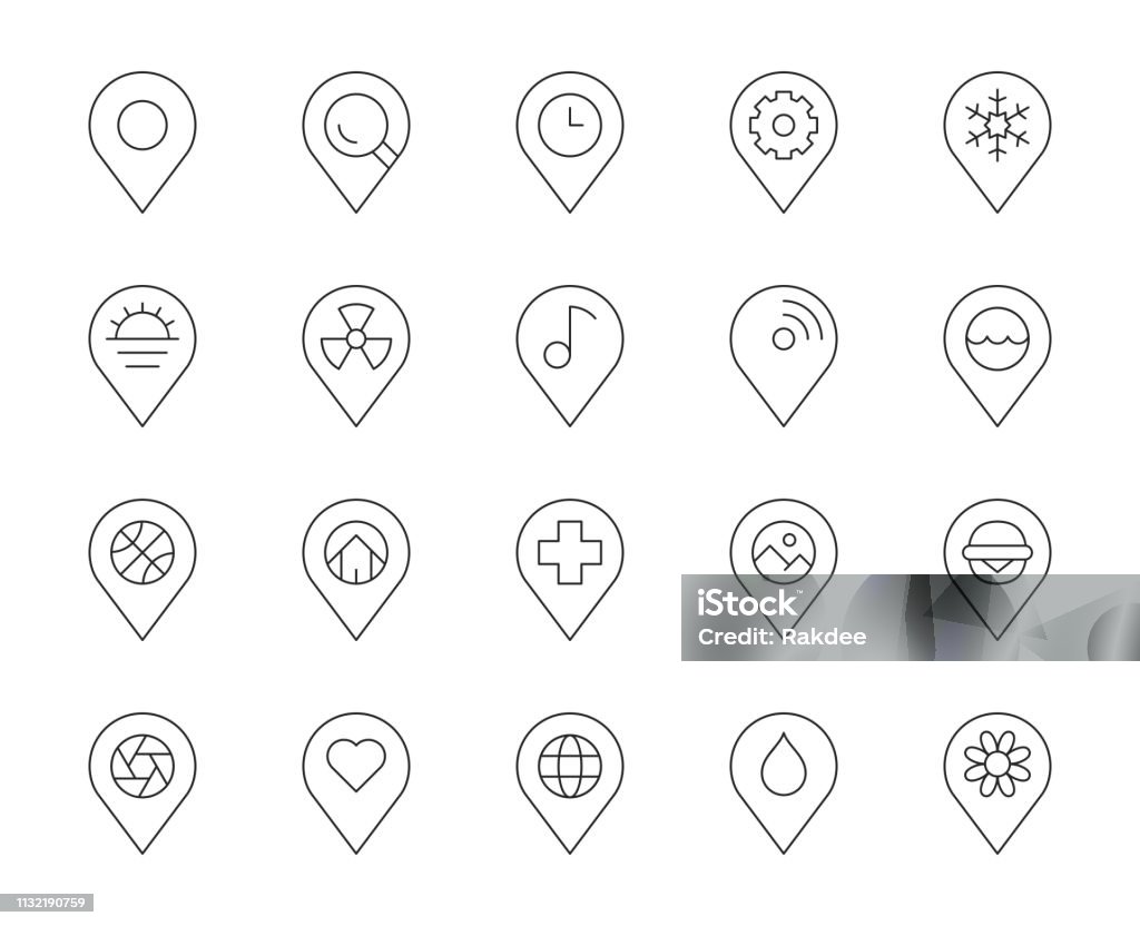 Map Pin Pointer - Thin Line Icons Map Pin Pointer Thin Line Icons Vector EPS File. Map Pin Icon stock vector