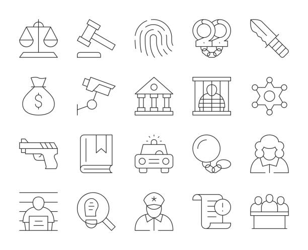 Law and Justice - Thin Line Icons Law and Justice Thin Line Icons Vector EPS File. straight talk stock illustrations