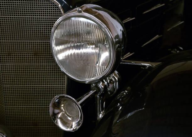 istock Front bumper and headlights of  vintage car 1132194584