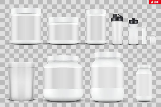 セットモックアップスポーツ栄養容器 - can label blank packaging点のイラスト素材／クリップアート素材／マンガ素材／アイコン素材