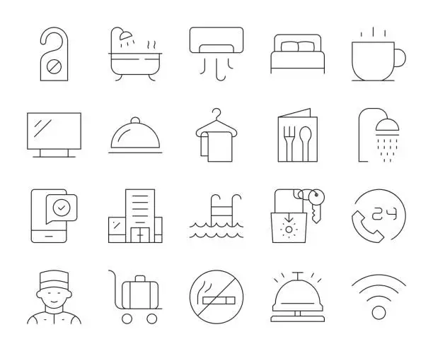 Vector illustration of Hotel - Thin Line Icons