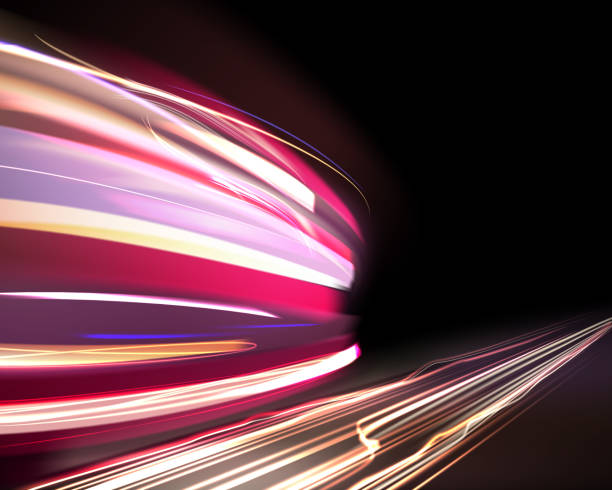 векторное изображение красочных световых троп с эффектом размытия движения, длительной экспозицией, изолированной на фоне - long vehicle flash stock illustrations