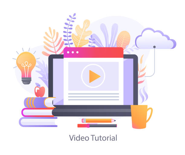 ilustrações de stock, clip art, desenhos animados e ícones de video tutorial for online education. - technology video conference public building advice