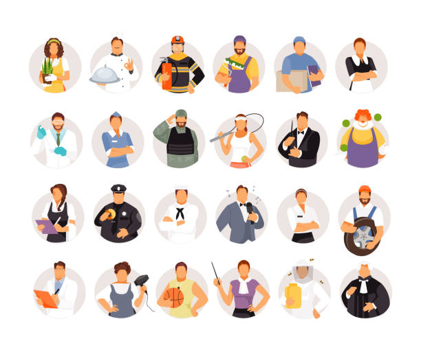 Portraits of people of different professions Collection of avatars of people of different professions. Vector illustration various occupations stock illustrations