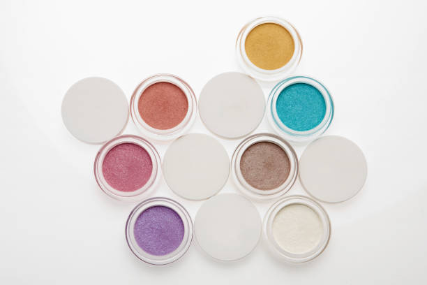 istock Various color eye shadows palette isolated on white background. 1132204272