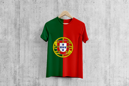 Portugal Flag Tshirt On Hanger Portuguese Team Uniform Design Idea For Production National Wear Stock Photo - Download Image Now - iStock