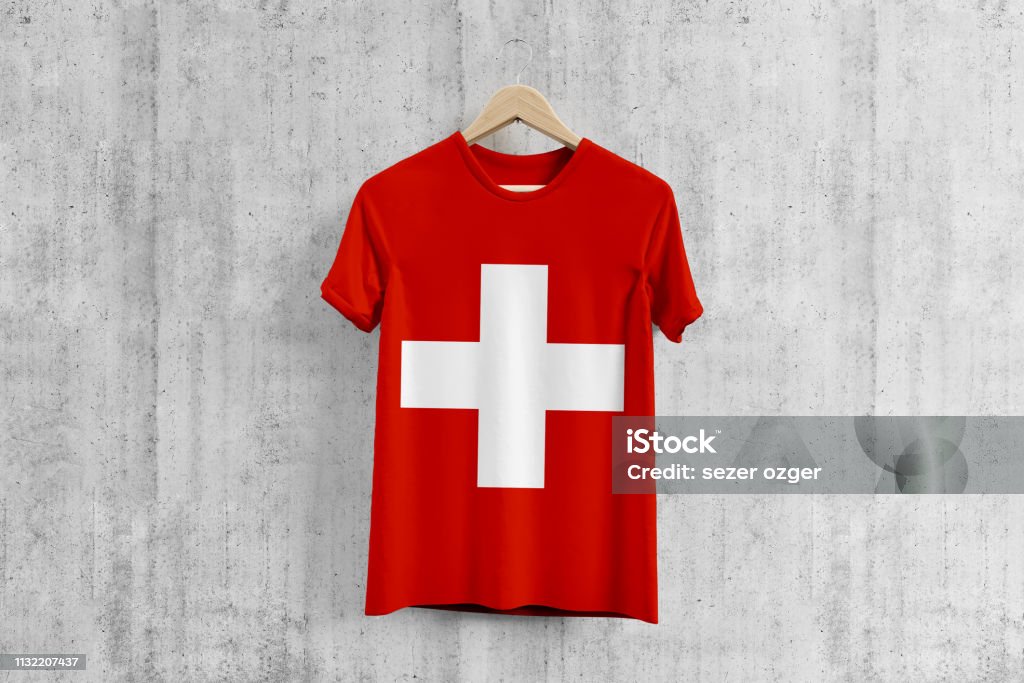 Switzerland Flag Tshirt Swiss Team Uniform Design Idea Garment Production National Wear Stock Photo - Download Image Now - iStock