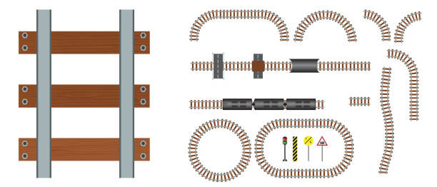 ベクトル鉄道と鉄道は、建設要素を追跡します。交通列車イラストのための波状他構造 - trackway点のイラスト素材／クリップアート素材／マンガ素材／アイコン素材