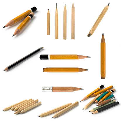 Set of Short Pencils on Isolated White Background