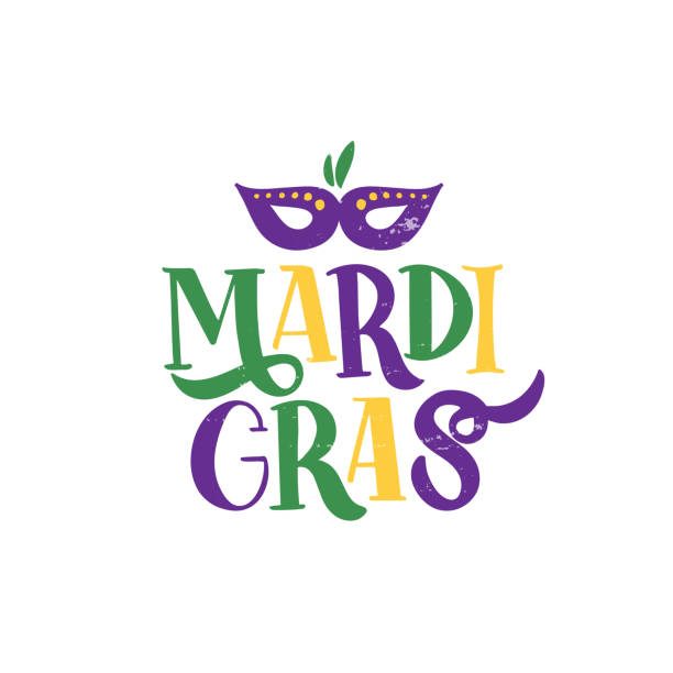 Mardi Gras lettering Hand drawn brush lettering Mardi Gras. Celebration text for carnival with traditional symbol mask. Element for , banner, flyer, greeting card. Vector illustration new orleans mardi gras stock illustrations