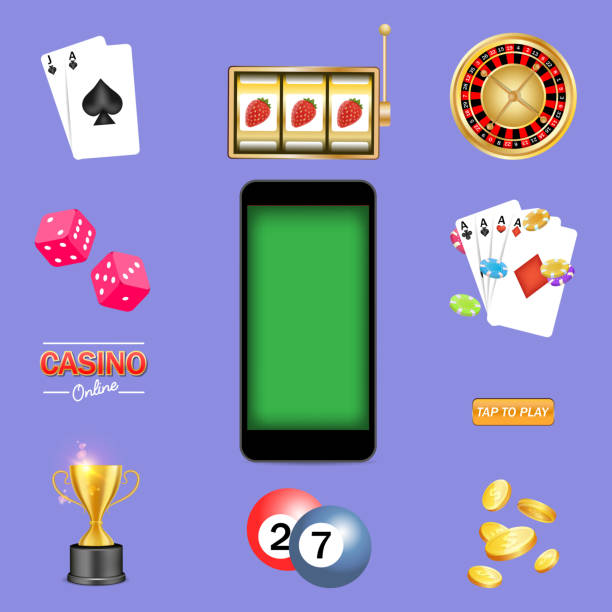 mobiles casino-spielset, vektor isolierte illustration - gambling chip gambling internet isolated stock-grafiken, -clipart, -cartoons und -symbole