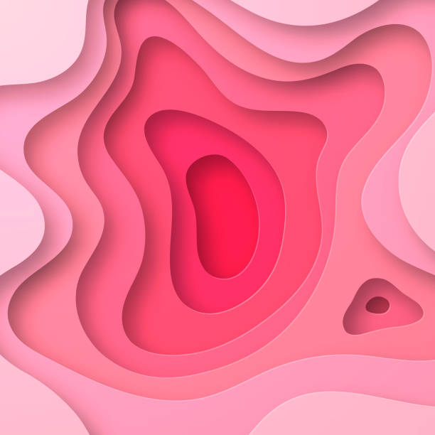 istock Paper cut background. Red, pink abstract wave shapes - Trendy 3D design 1132210572