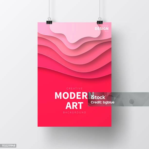 Poster With Paper Cut Design Isolated On White Background Stock Illustration - Download Image Now