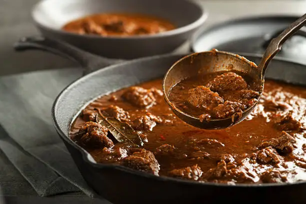 Served of portion of traditional Beef stew - goulash