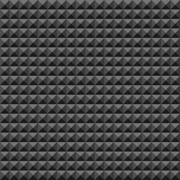 akustyczny piankowy wzór ściany gumowej, ciemne bezszwowe tło z piramidą i trójkątną teksturą do nagrywania studyjnego dźwięku. - seamless tile audio stock illustrations